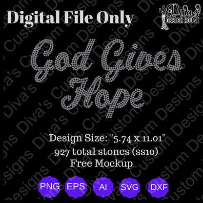God Gives Hope Digital Rhinestone Download| SVG| PNG| Cricut & Silhouette| SVG file| ss10 Rhinestones Cut File| Melanin Rhinestone File|
